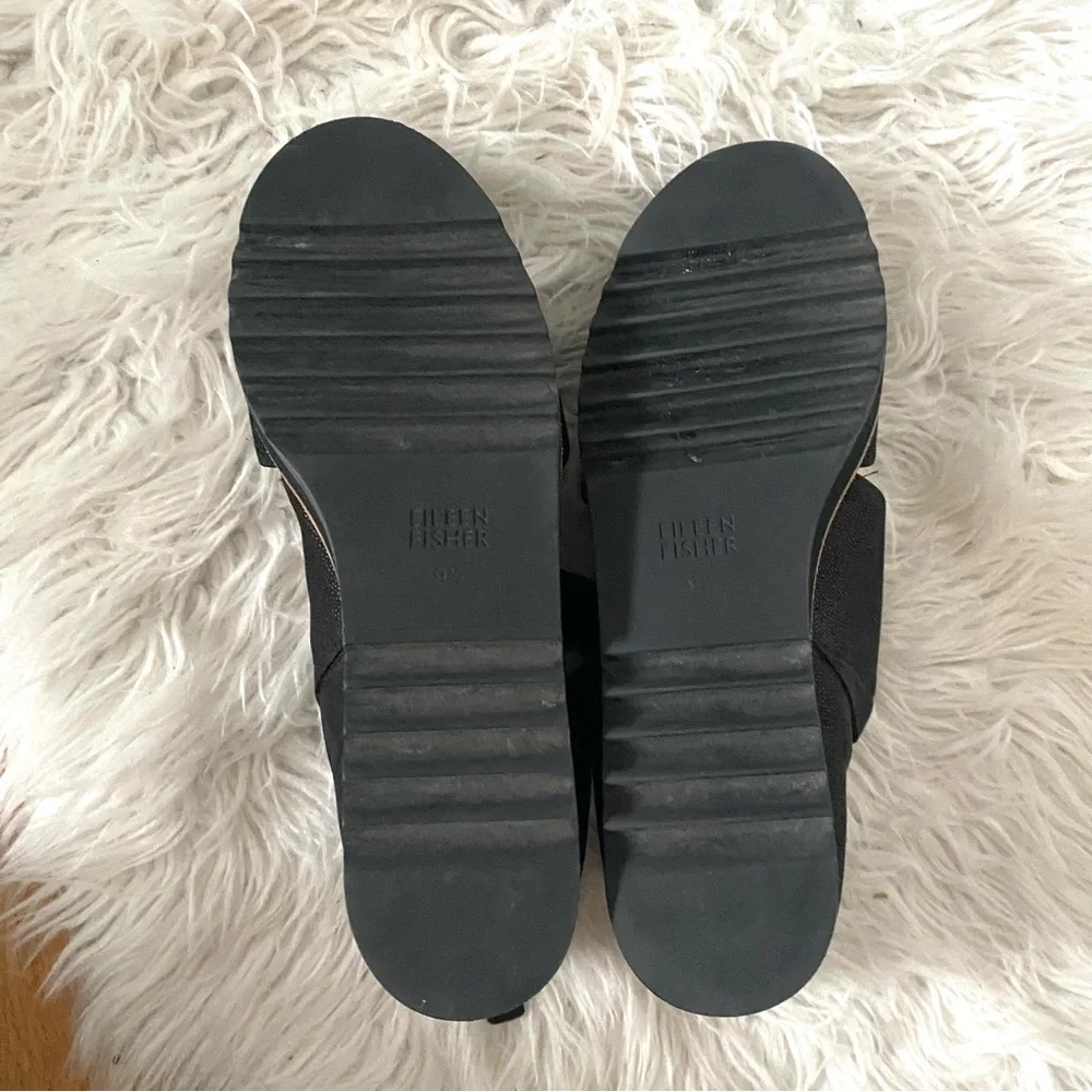 Eileen Fisher Match Suede Zip Demi-wedge Sandals Black Size 9.5 Leather